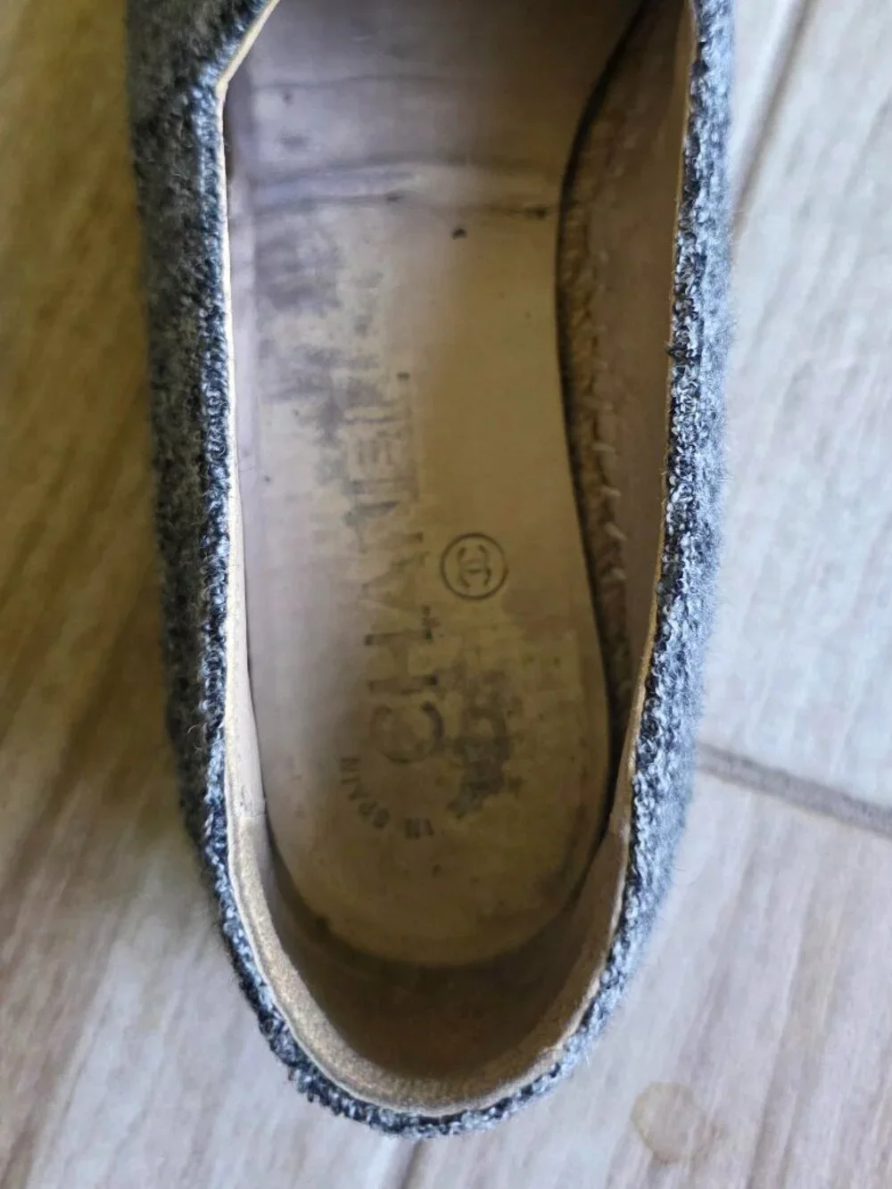 CHANEL Grey Espadrilles CC Black Velvet Grey Tweed Shoe Eur. 37